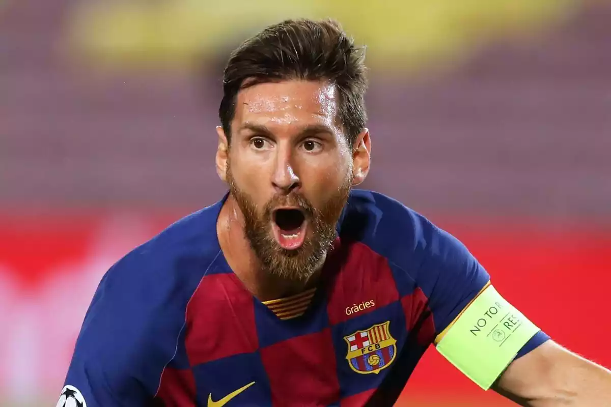 Leo Messi celebrando un gol con el Barça