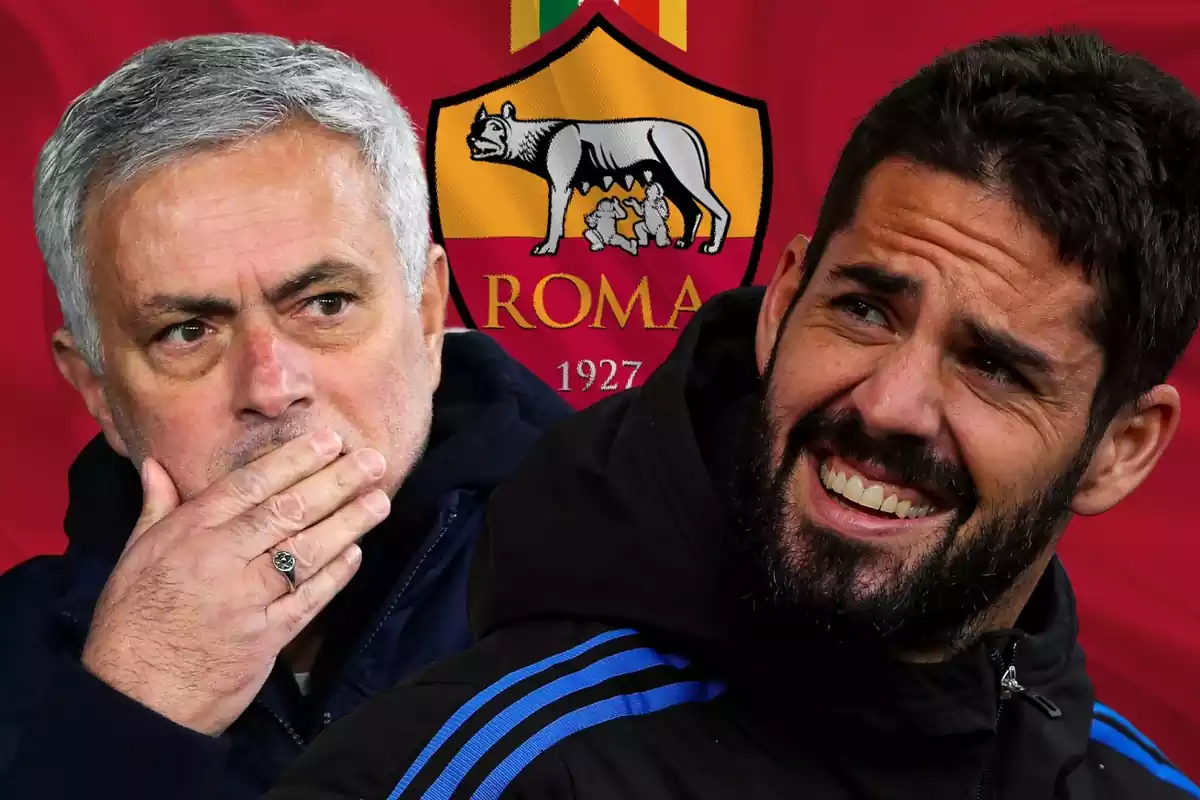 Isco y José Mourinho sobre un fondo de la AS Roma