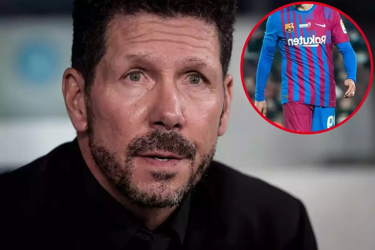 Montaje de Simeone y una camiseta del Barça