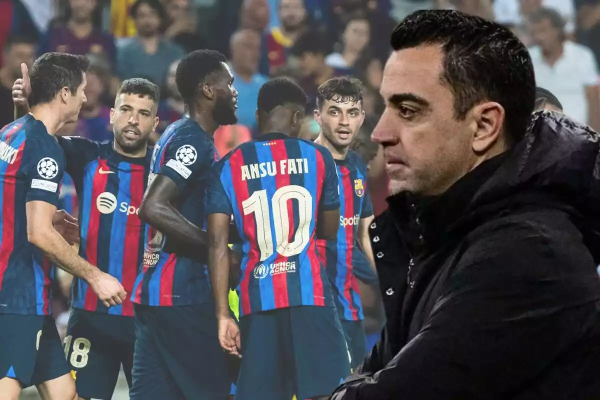Montaje de Xavi y los jugadores del Barça