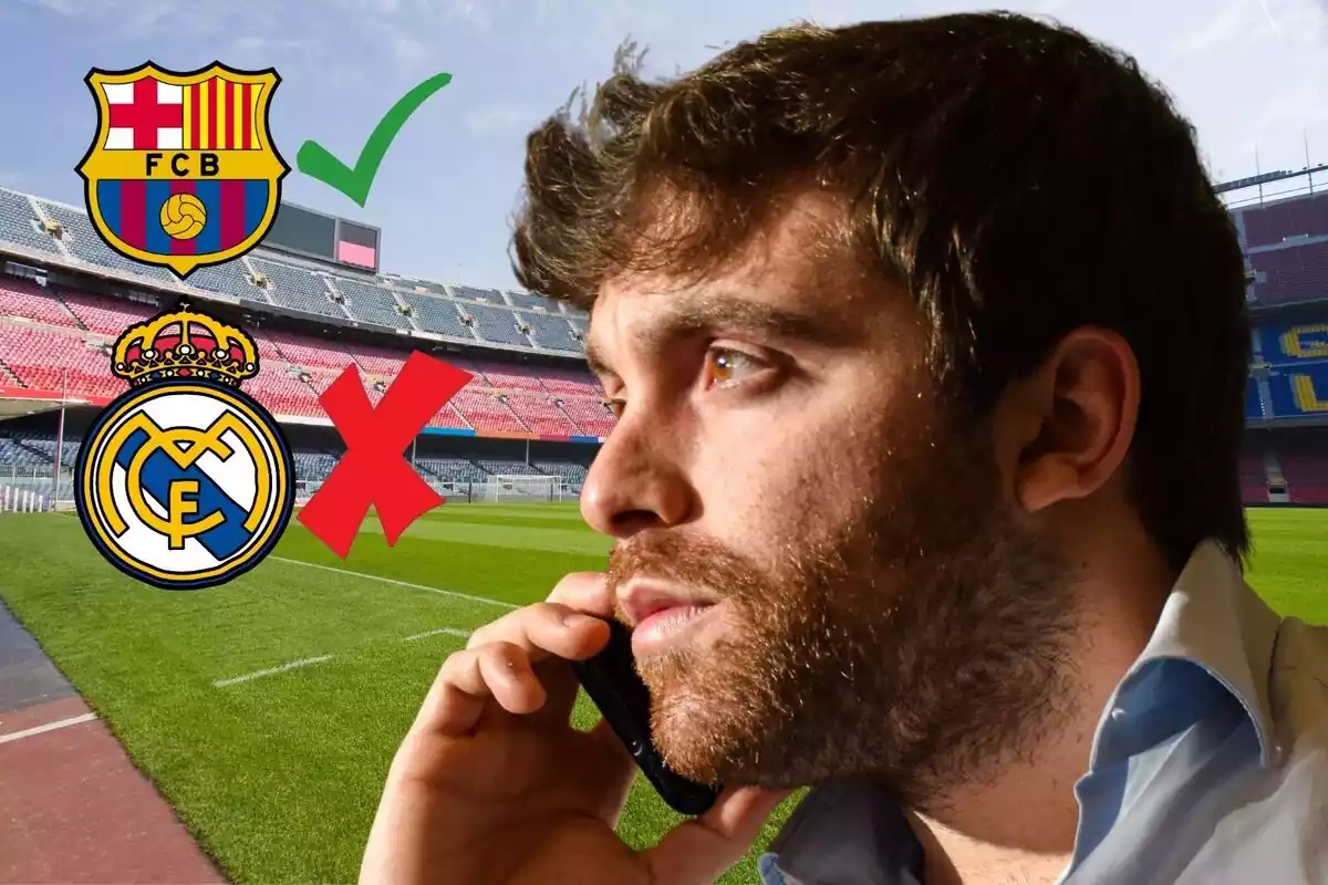 Montaje de Fabrizio en el Camp Nou con los escudos de Barça y Real Madrid