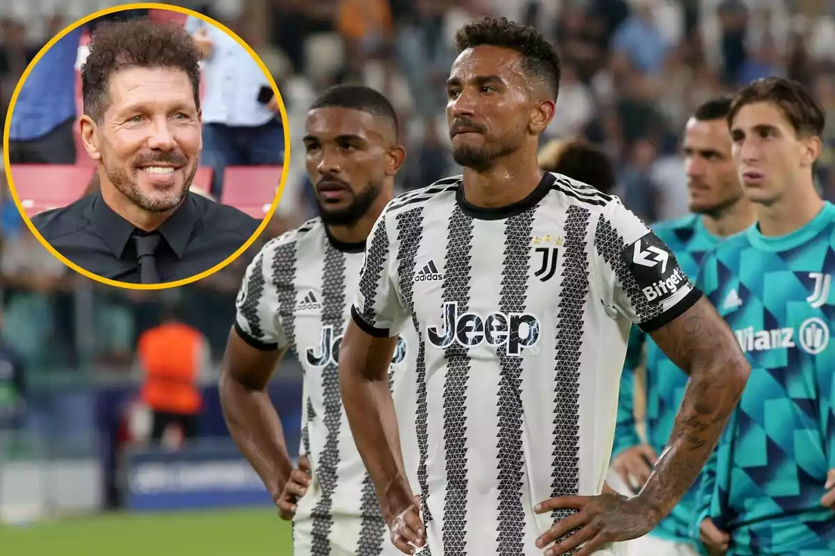 Montaje de Simeone y los jugadores de la Juventus tristes