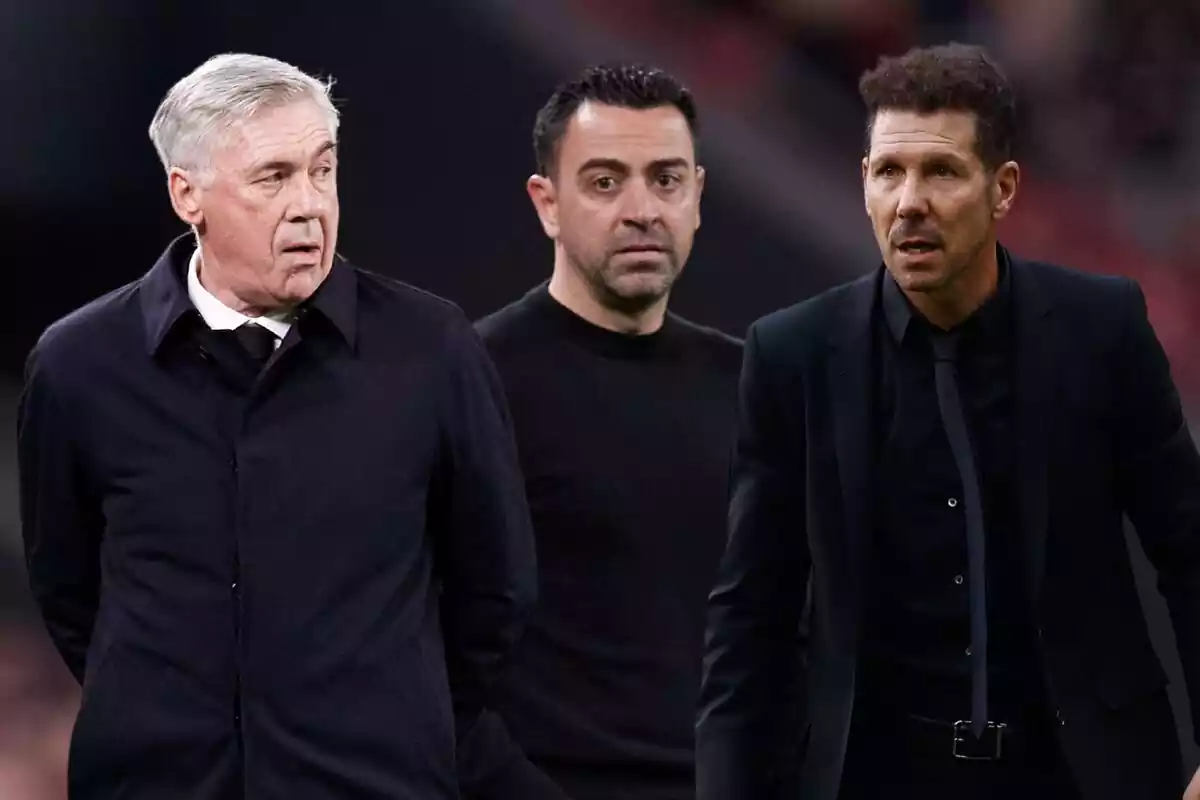 Montaje de Xavi, Ancelotti y Simeone con rostro preocupado