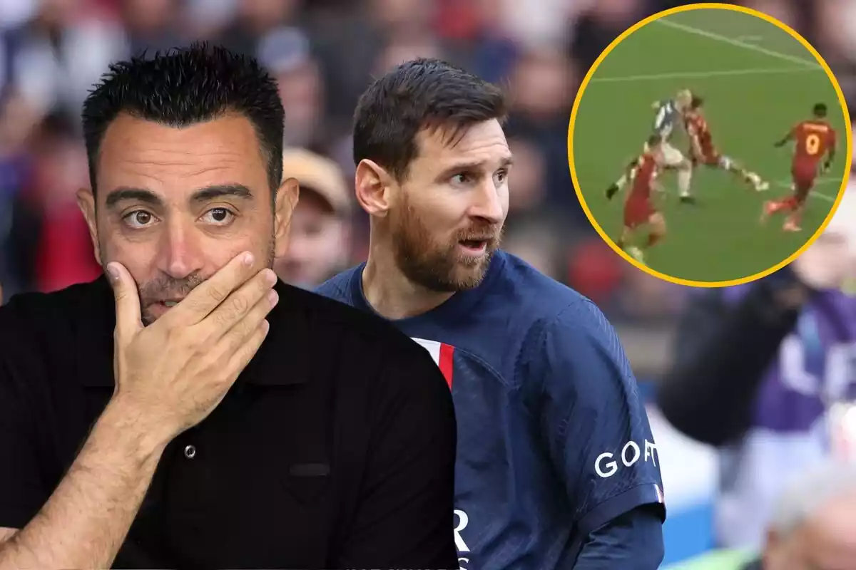 Montaje de Xavi, Messi y el gol de Dybala