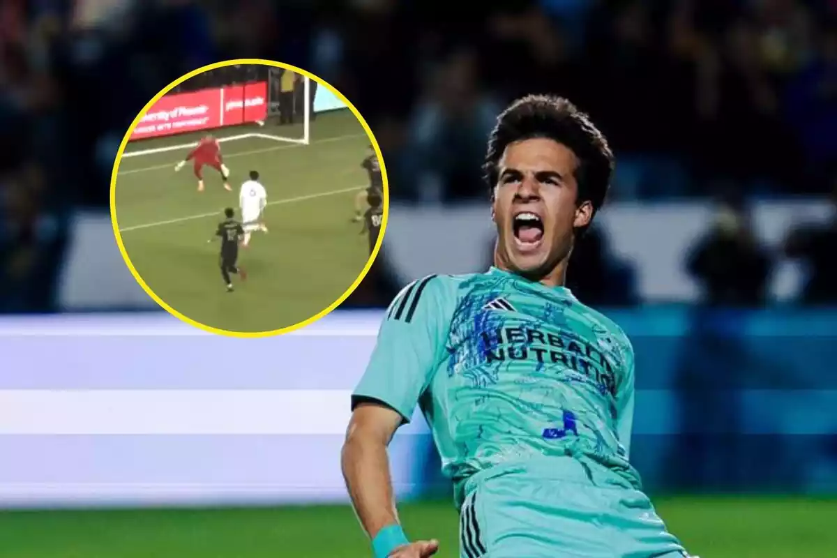 Montaje de Riqui Puig celebrando y una captura de un gol suyo en la Copa US OPEN