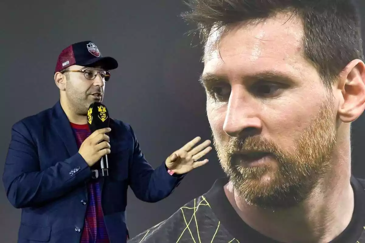 Montaje de Gerard Romero en plano medio y Messi en primer plano mirándose el uno al otro con cara seria